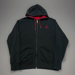 Nike Jordan Mens Black Red Fleece Jumpman Logo Full-Zip Hoodie XL Streetwear